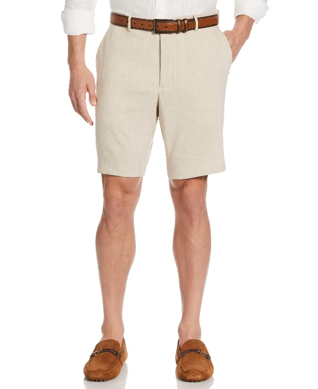 Linen-Blend Stretch Flat-Front Shorts