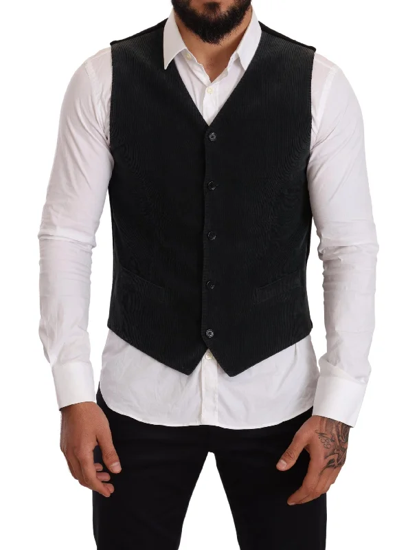 Dolce & Gabbana Black Cotton Single Breasted Men's Waistcoat