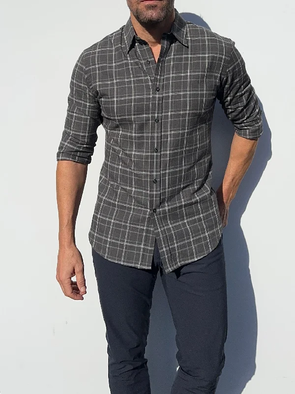 Charcoal & White Plaid Flannel- Small Batch #459