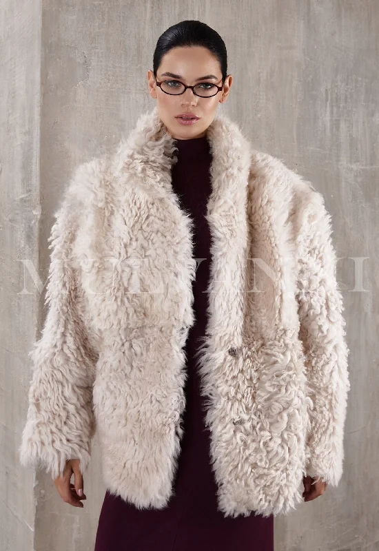 ??????? ??????? ROSE Beige Shearling Coat