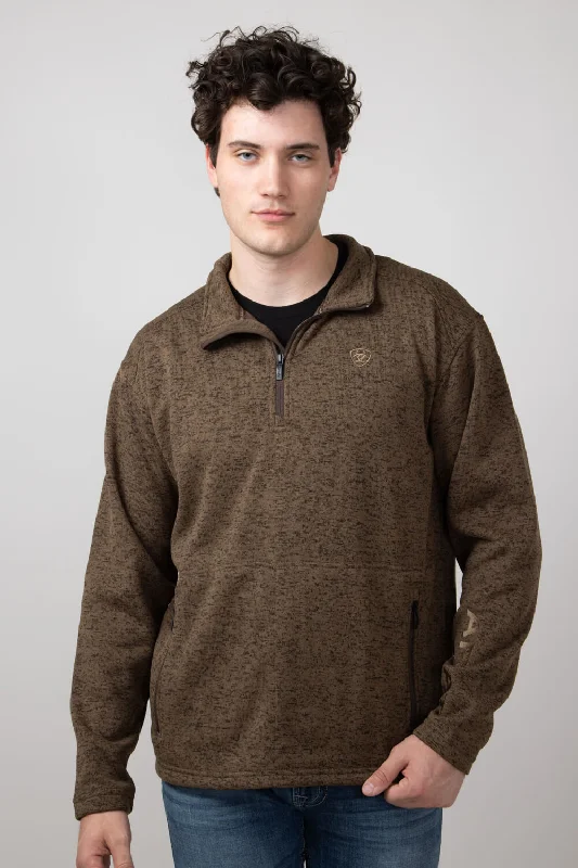 Ariat Caldwell ¼ Zip Logo Sweater for Men in Dark Brown Heather | 10052972-DKBROWNHEATHER