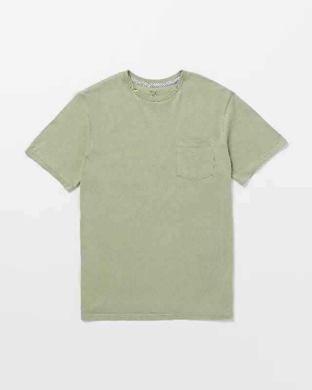 Solid Short Sleeve Shirt Pocket Tee - Green Tea