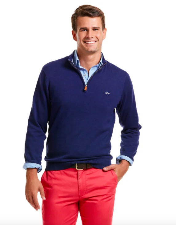 Vineyard Vines Cotton 1/4 Zip - Deep Bay