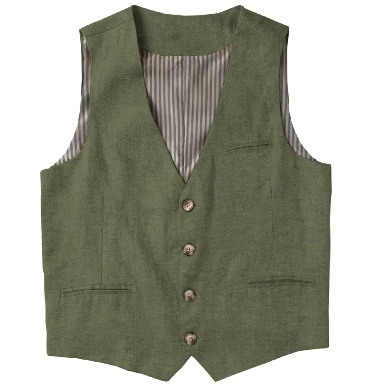 Casual Single Breasted V Neck Linen Mens Vest