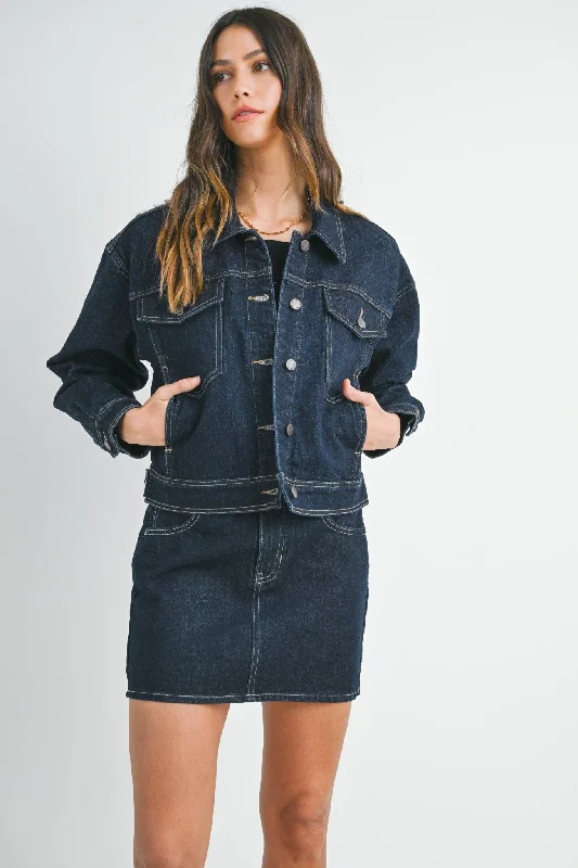 Dark Denim Button Down Drop Shoulder Jacket