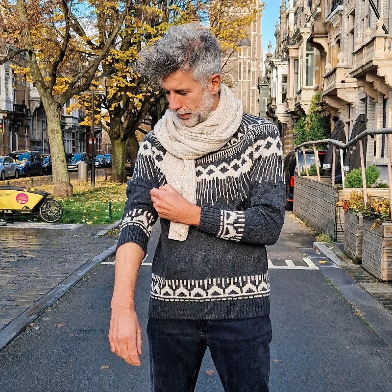 Dedicated Malung Fair Isle Wool Sweater - Dark Grey Melange