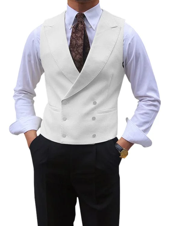 Men's Sleeveless Suit Vest Solid Color Double Breasted Slim Lapel Business Wedding Vest