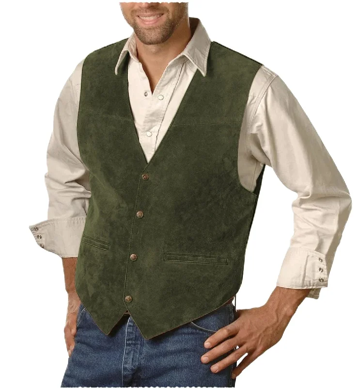 Mens Single Breasted V Lapel Casual Suede Waistcoat