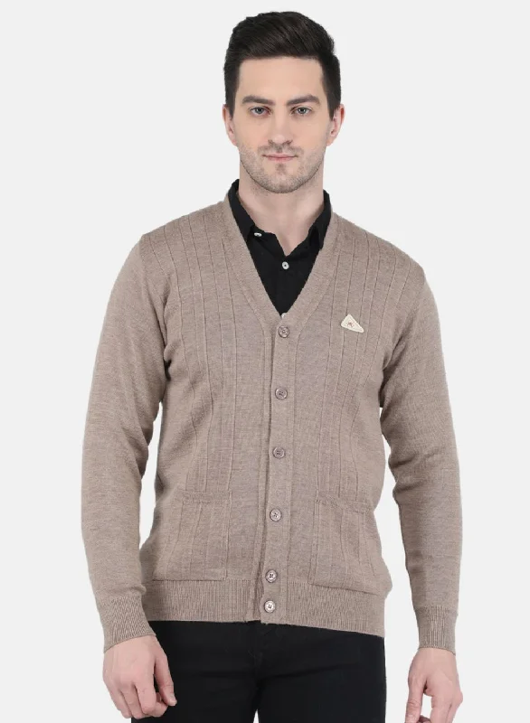 Men Brown Solid Cardigan