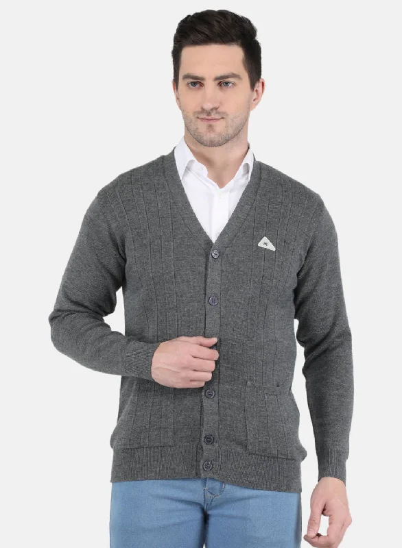 Men Grey Solid Cardigan