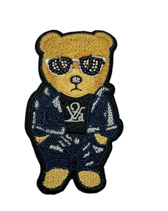 Navy & Cream Sunny Bear Designer Embroidery Patch